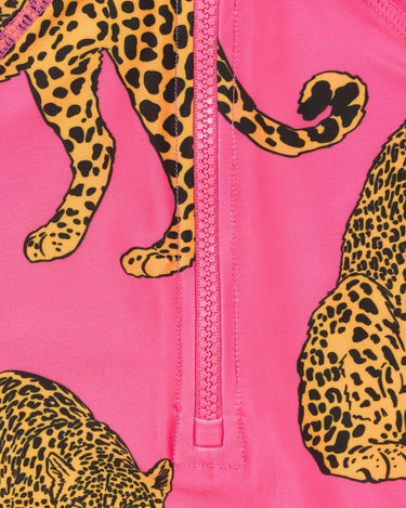 Kids' Pink Leopard Print Long-Sleeve UV Swimsuit